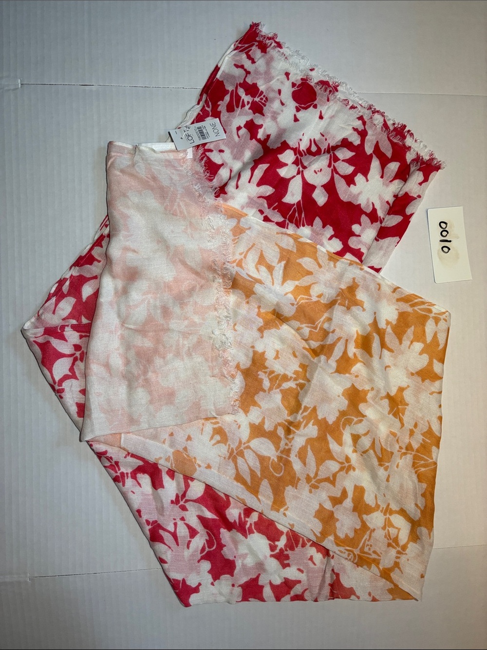 LOFT Floral Two-Tone Lightweight Scarf in Red, Orange & White NWT